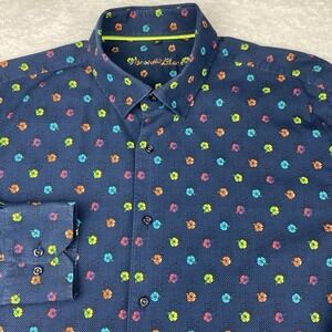 Visconti Black Shirt Mens XL Blue w/Multicolored Leaf Pattern Regular Fit